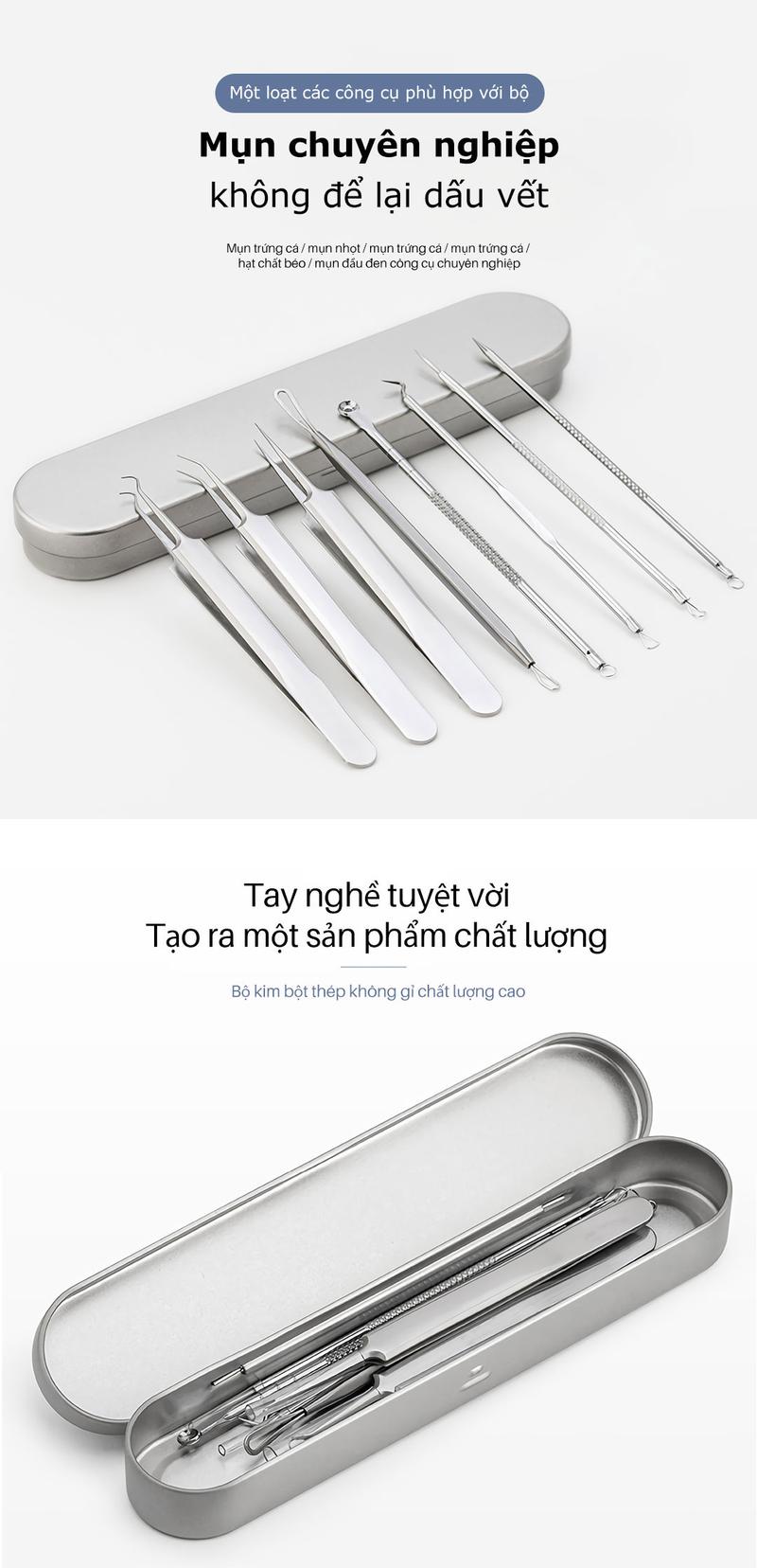 Product Introduction of Bộ Kẹp Thép Không Gỉ, 5 Chiếc, Màu Đen Và Đen, Tiện Lợi, Để Loại Bỏ Mụn Đầu Đen Và Mụn Trứng Cá, Allin 4