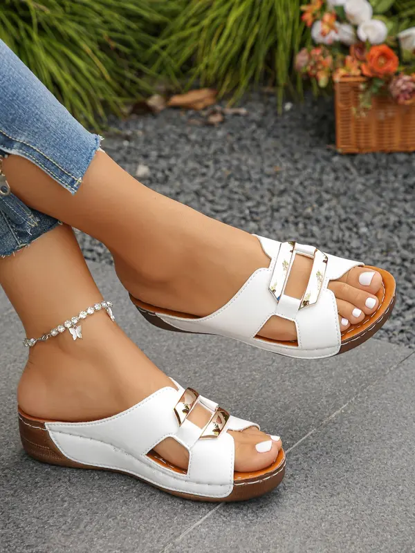 Women's Fashionable Plain Color Platform Sandals, Casual Versatile Sandals for Summer, Lightweight Comfortable Shoes for Daily Wear, Girl 2