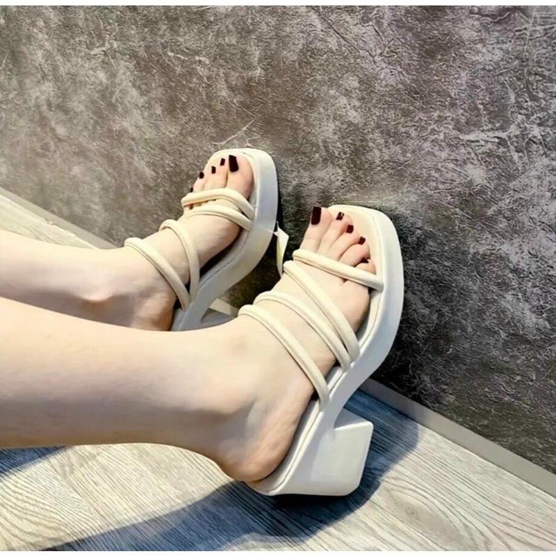 Guốc nữ đế xuồng Pu 8cm 4 dây đan VH03 FUTISHOP GiàY DéP