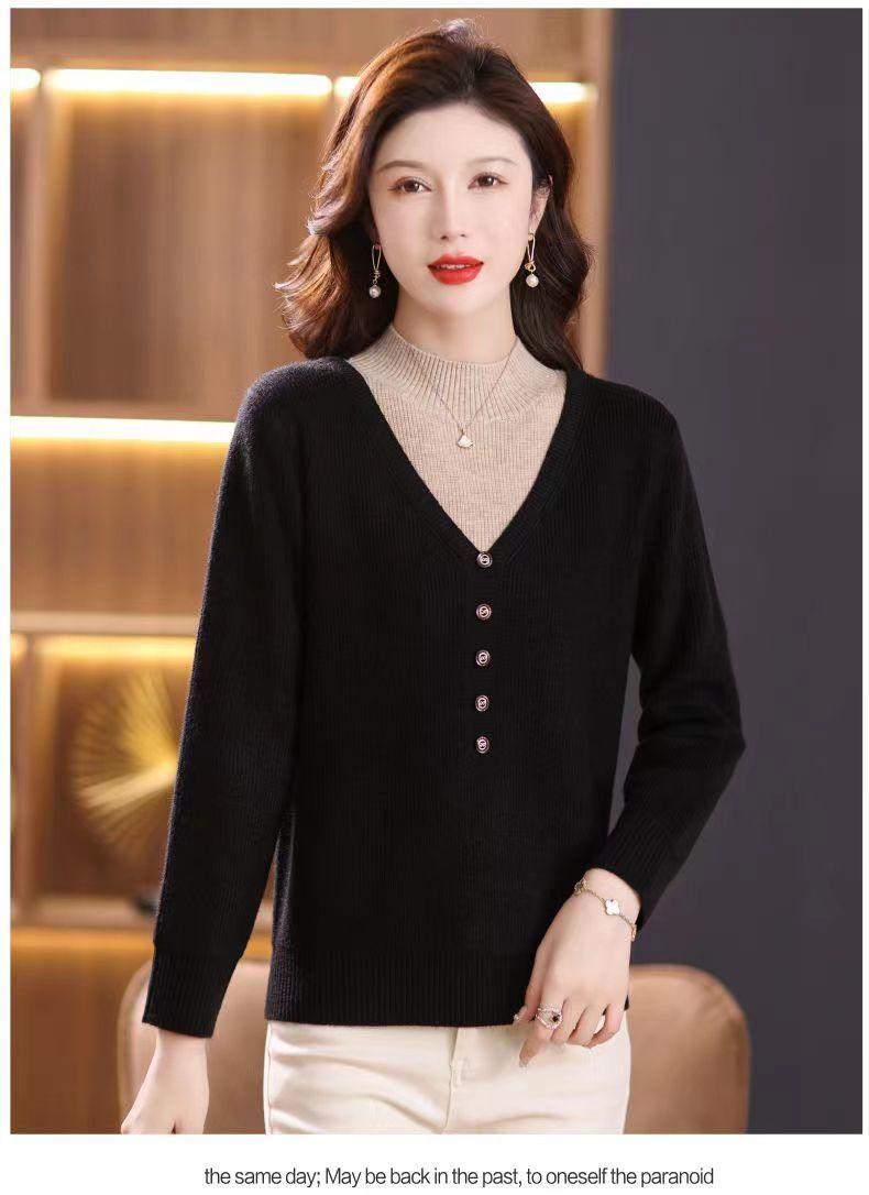 Product Introduction of Áo Len Cổ Lọ Nửa, Hàng Mới Về Mùa Thu Và Mùa Đông, Dành Cho Phụ Nữ, Quần Áo Cho Mẹ, Dáng Rộng Vừa Vặn, Phong Cách Phương Tây, Áo Lớp Nền Bên Trong, Thời Trang Nữ 20