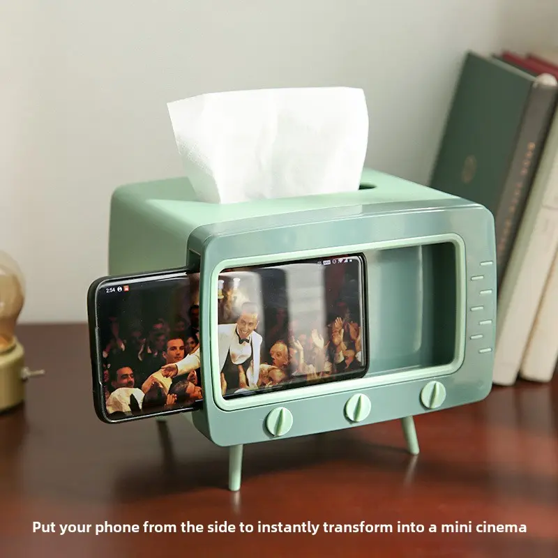 Creative Cartoon TV Tissue Box Mobile Phone Stand Paper Extraction Box Home Living Room Cute Internet Celebrity Office Desk Surface Panel
