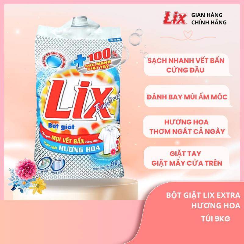 Bột giặt Lix Extra hương hoa 9Kg EB010 sử dụng giặt tay và máy, gấp đôi sức mạnh giặt tẩy, thơm như mới