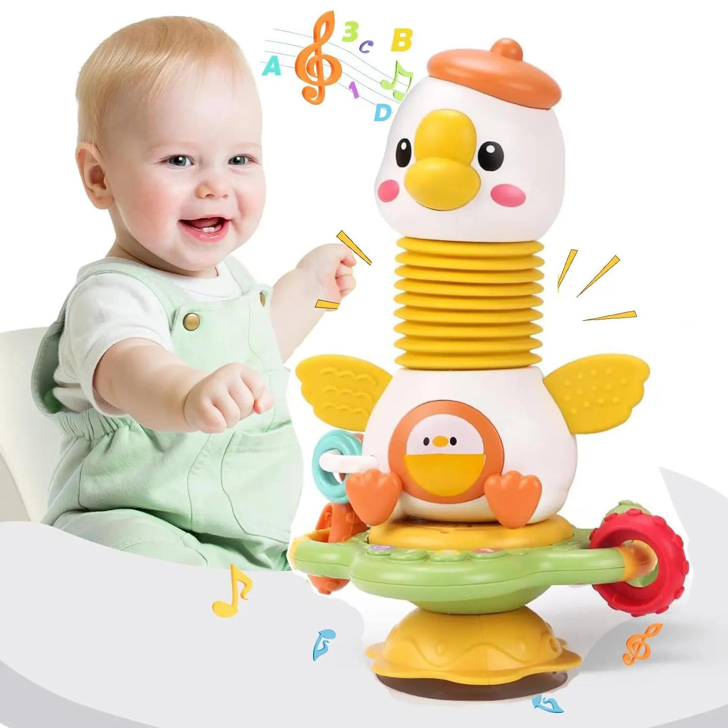 Cute Goose Design Baby Stroller Toy, Musical Table Suction Cup Spinning Toy, Hand Organ Pulling Toy, Car Seat & Stroller Toy