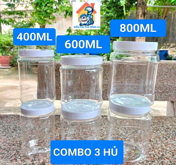 Combo 3 Lọ Hũ Nhựa Duy Tân Có Nắp Đựng Thực Phẩm -Hủ Nhựa Đựng Gia Vị 400ml,600ml,800ml
