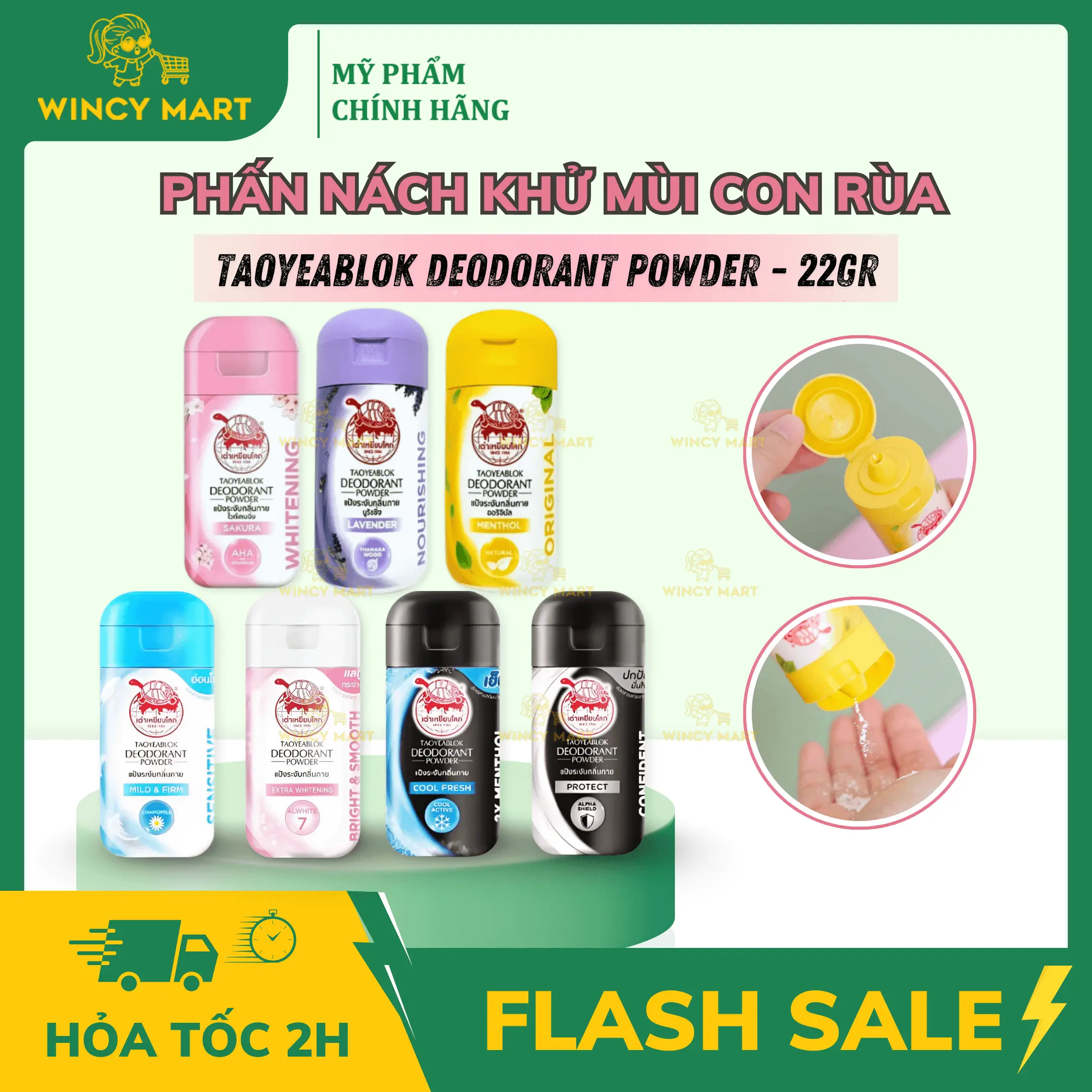 [Nội Địa Thái] Hũ Phấn Khử Mùi Hôi Vùng Nách Taoyeablok Deodorant Powder Con Rùa Giảm Thâm 3 Màu 22g - Wincy Mart