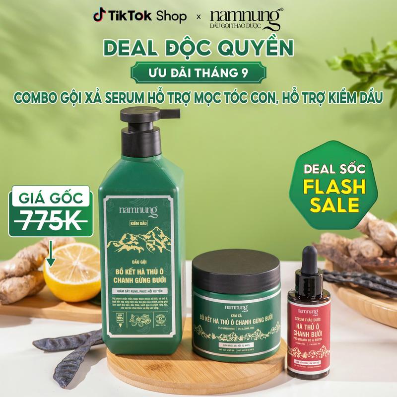 Combo dầu gội & dầu xả chai serum thảo dược Nam Nung bản kiềm dầu