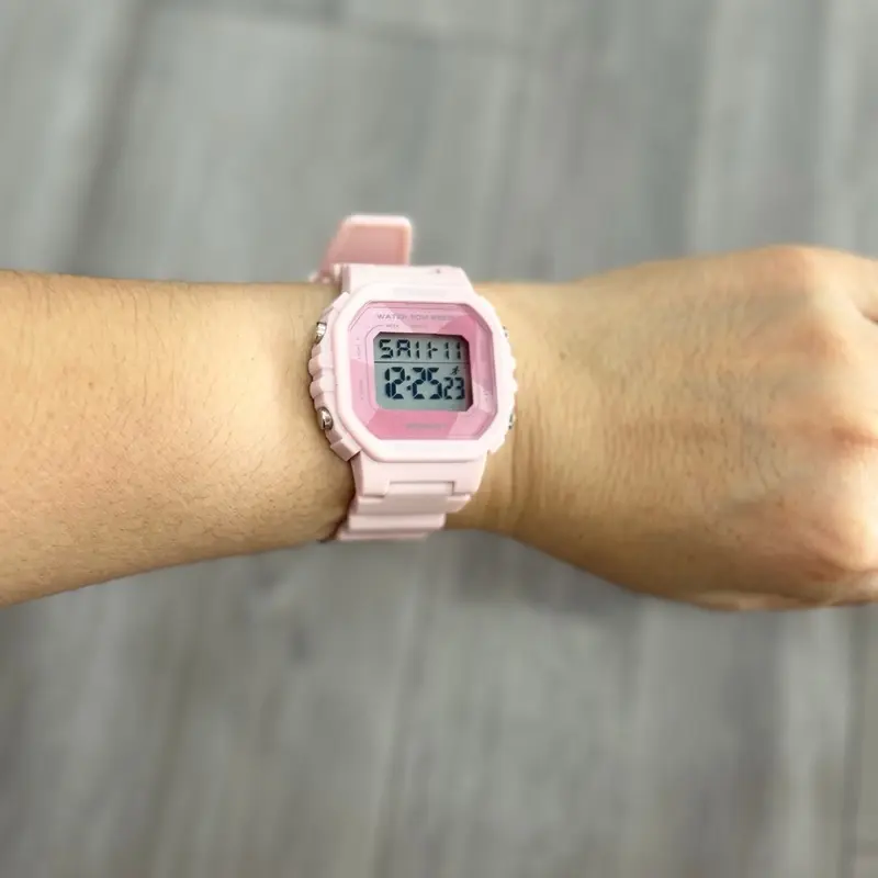 Đồng hồ điện tử bé trai/bé gái Popart đèn led màu kháng nước dây nhựa dẻo báo giờ 7
