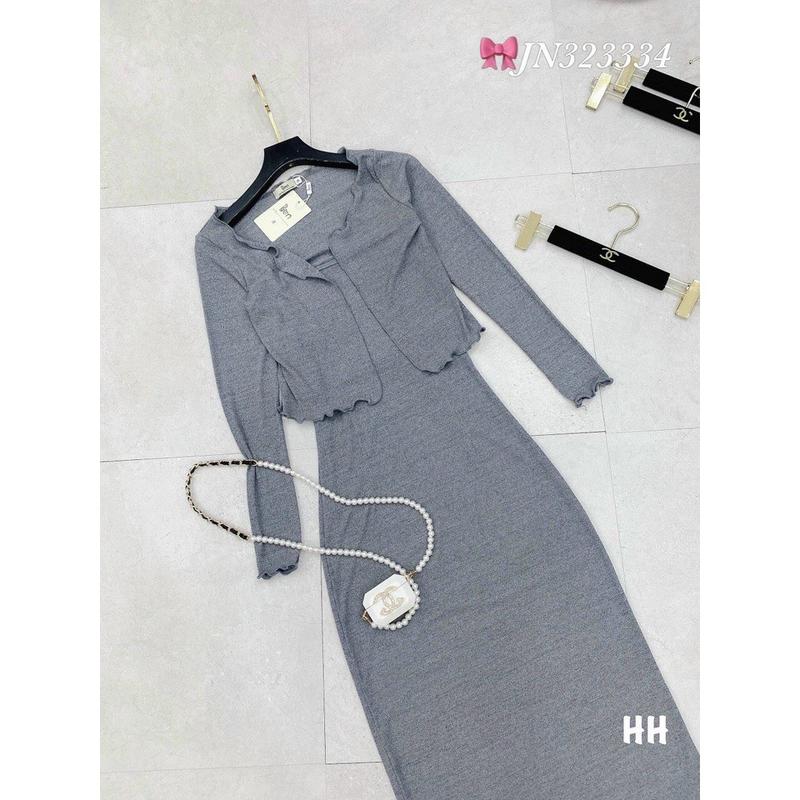 SET ÁO KHOÁT DÀI TAY KÈM VÁY HAI DÂY ÔM BODY DÁNG DÀI Nữ