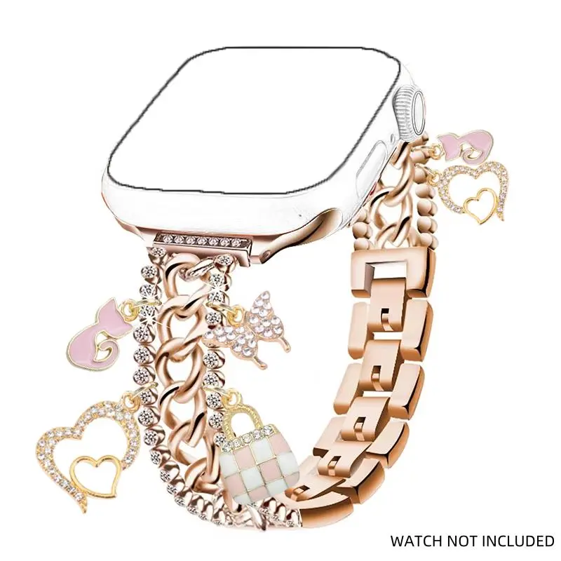 Fashionable Metal Watch Band, Watch Band with Apple Watch Accessories Charms for iWatch Series 10 9 8 7 6 5 4 3 2 1 SE, Watch Accessories, Wearable 0