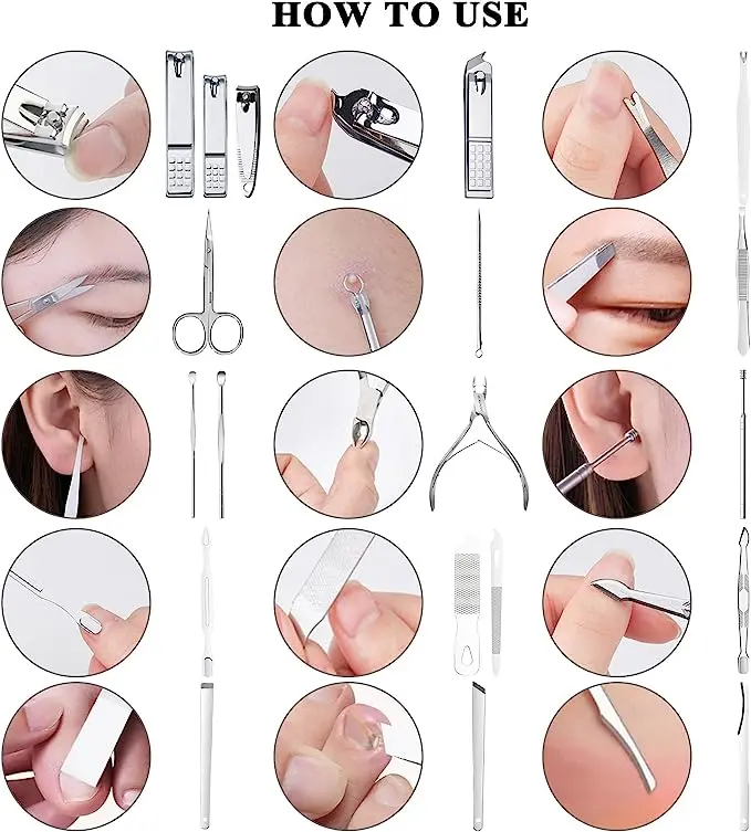 Manicure Set 32 in 1 Alat perawatan kuku 1 Set isi 32pcs Set Manikur Perawatan Kuku gunting nail tangan Kotoran Mempercantik 3