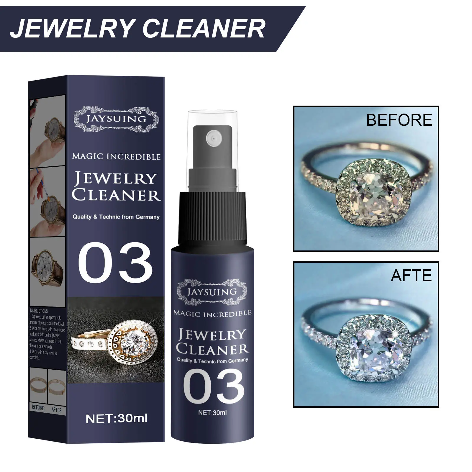 Jewelry Cleaner Gold Silver Cleaner Non-Toxic Cleaner Anti-Tarnish for Diamonds Watch Rings Antique