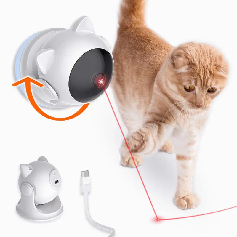 Mainan Kucing Interaktif Laser Automatik, Boleh Dicas Semula USB, Corak Cepat dan Perlahan, Auto Hidup / Mati, Aktiviti Dalaman, Sesuai untuk Kucing dan Anak Kucing