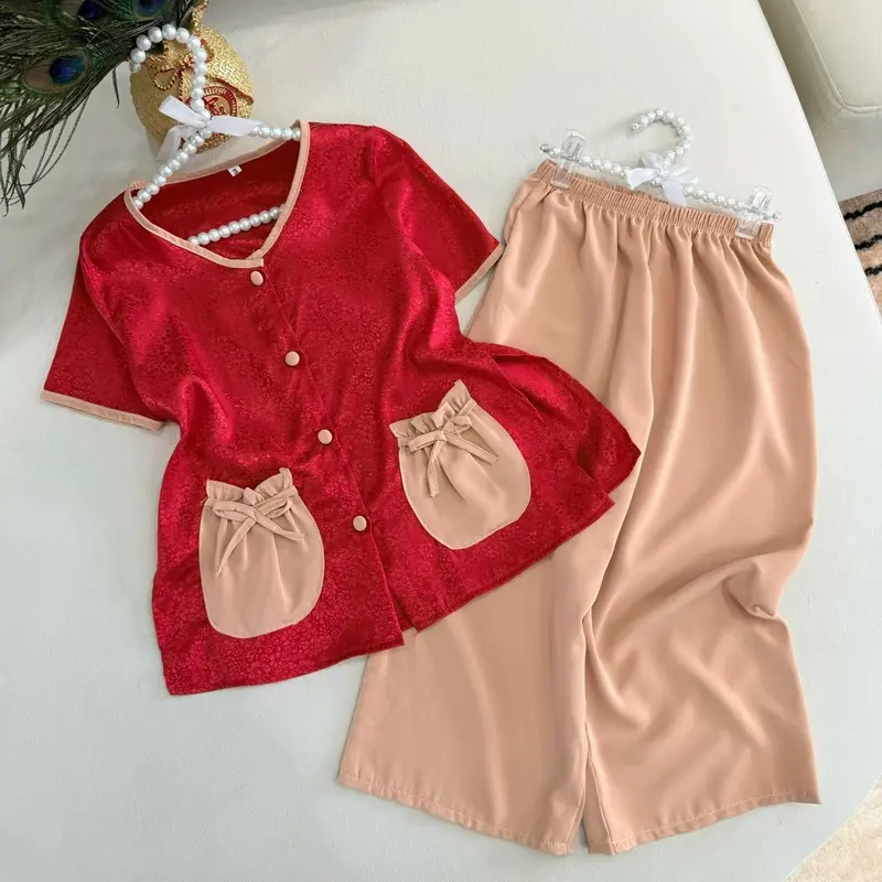 Sét bộ bà ba túi tiền cổ tym cho bé gái - Chất liệu lụa gấm phối quần lụa ngọc siêu mềm mịn 0
