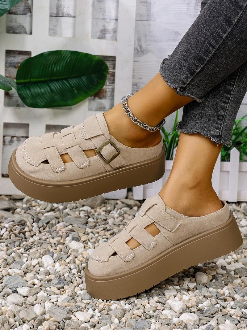 Product Introduction of Women's Fashionable Solid Color Platform Slides, Casual Comfortable Thick Sole Slippers for Beach, All-match Commuter Shoes for Daily Wear, Girl 6