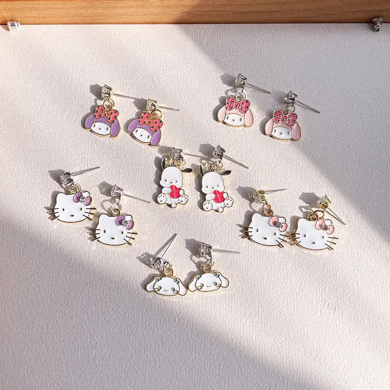 1Pair Sanrio Cartoon Anime Hello Kitty Earrings Cute Kuromi Melody Pacha Cinnamonroll  Needle Earring Girl Cartoon Earring