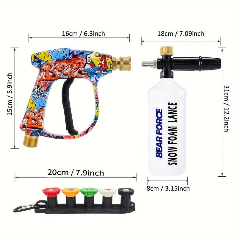 Car High Pressure Cleaning Machine Water Sprayer, 1 Set Snow Foam Lance with M22 Inlet & Quick Connect Nozzle & Converter, Efficient Cleaning Tool for Car 2