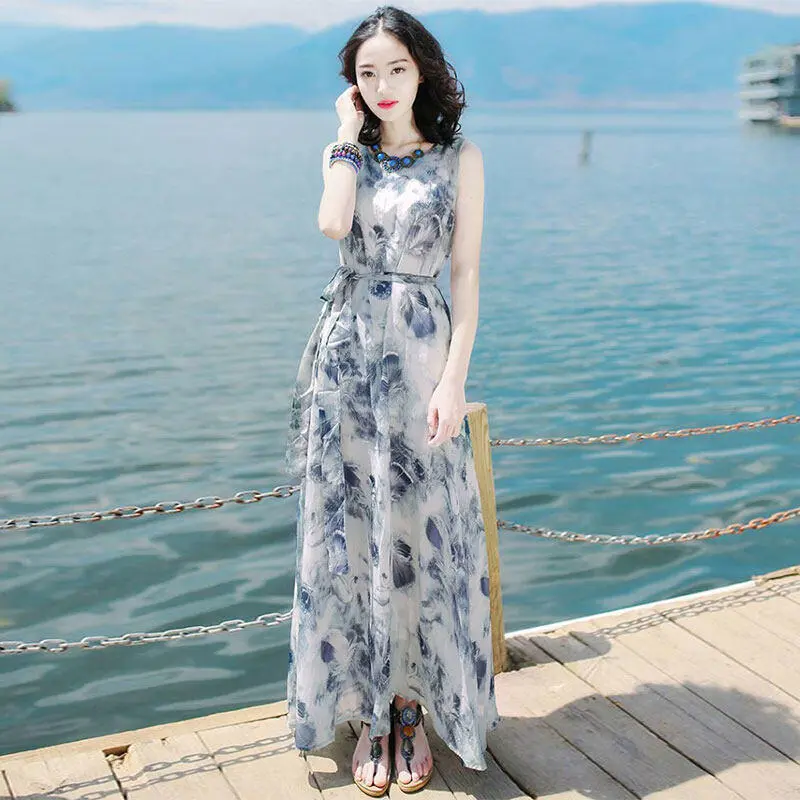 Đầm Nữ Không Tay, Bó Sát Vừa Vặn, Thích Hợp Đi Kỳ Nghỉ Bãi Biển, Hengshanyuan Women Dress Voan Váy
