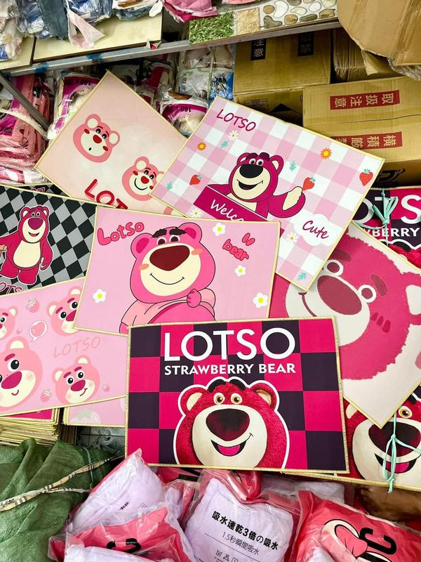 Combo 3 thảm lau chân hình gấu dâu có đế chống trượt