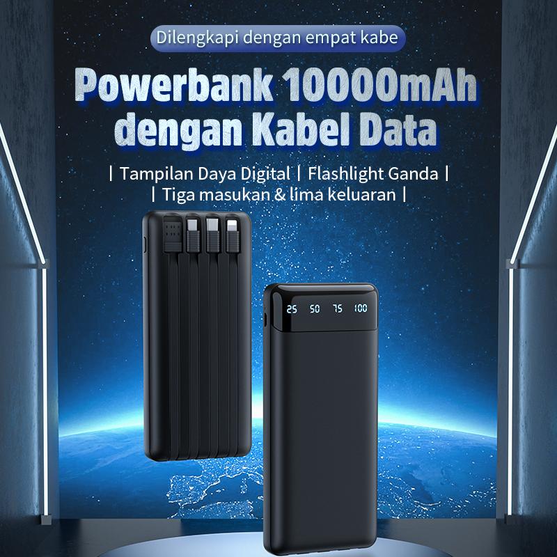 KIVEE Powerbank Fast Charging 20000 mAH 10000 mAh dengan Kabel Data Tipe C /Micro USB/Lightning USB Tampilan Daya Digital Flashlight Ganda Tiga masukan & lima keluaran Pengisian Daya Cepat 8