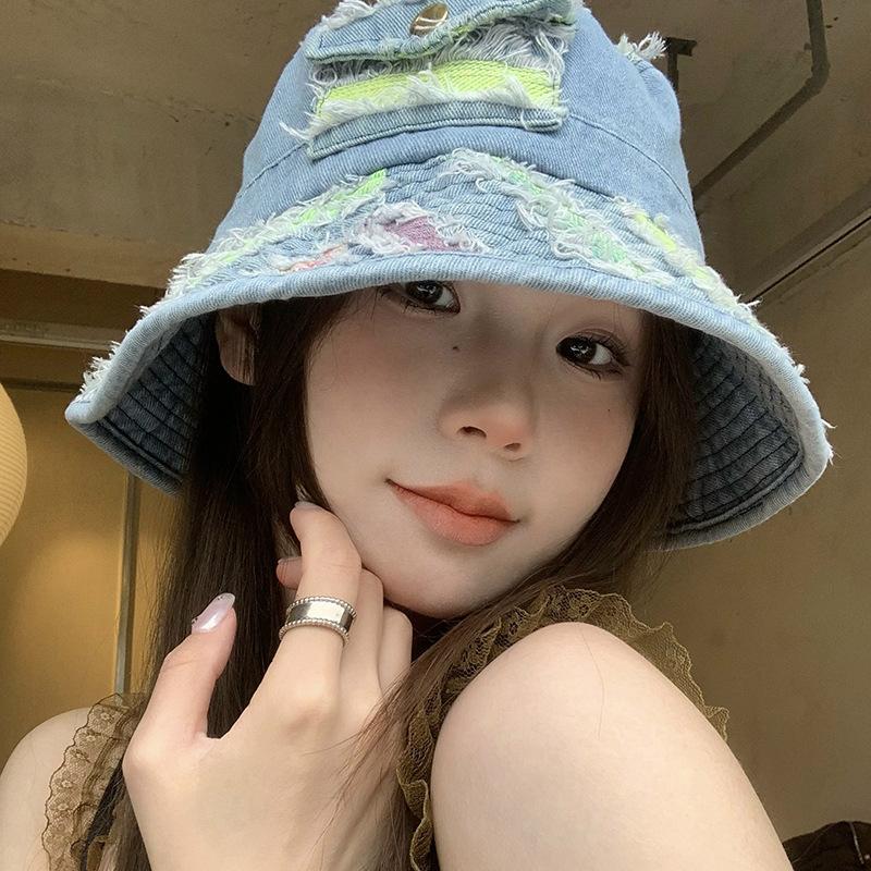 Mũ Bucket Denim, Thiết Kế Độc Đáo Của Harajuku, Dành Cho Nam Và Nữ, Thích Hợp Cho Mùa Xuân Và Mùa Hè, Che Nắng, Thời Trang, Họa Tiết Đầy Màu Sắc, Phong Cách Cổ Điển Hip-Hop, Mũ Nữ 3