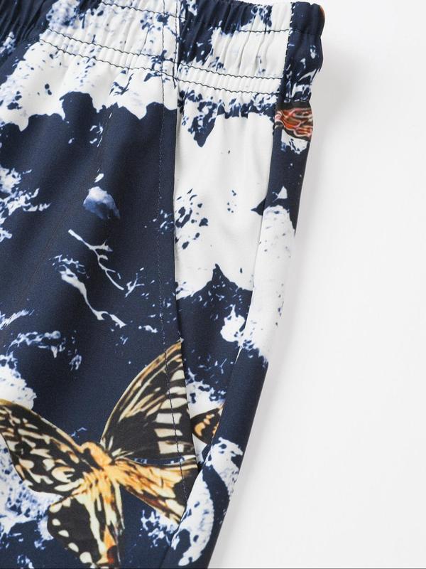 Men's Regular Fit Skull & Butterfly Print Boxer Briefs, Casual Comfy Breathable Shorts for Summer, Men's Bottoms for Daily Wear 2