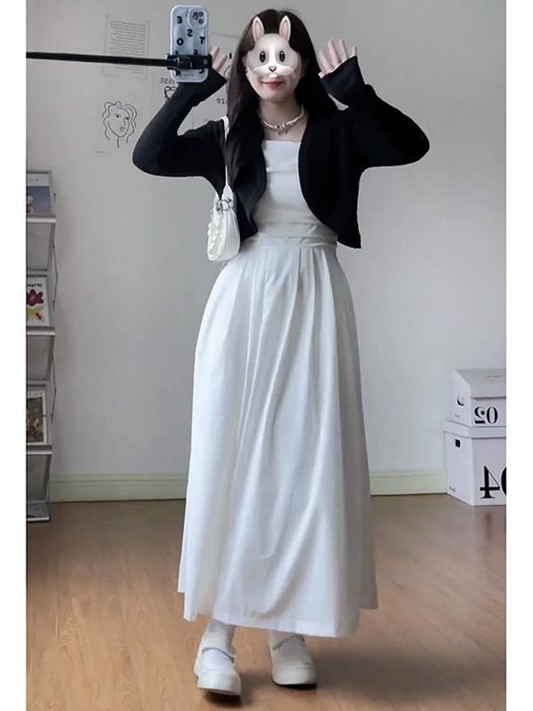SET THIẾT KẾ BIGSIZE ĐẦM 2 DÂY DÀI + ÁO KHOÁC CARDIGAN MÀU ĐEN (ĐỘC LẠ BIGSIZE 40-90KG)