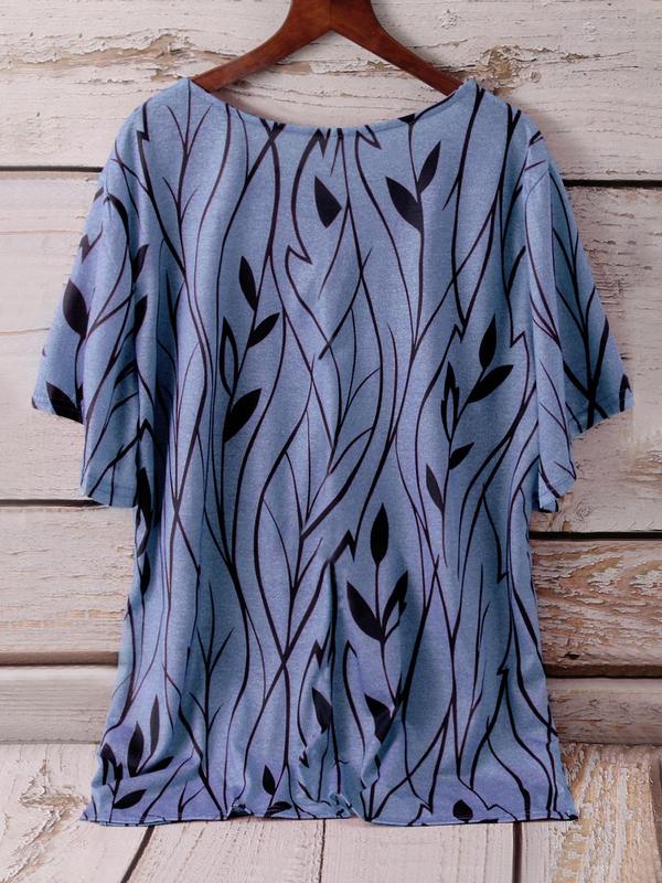 Plus Size Leaf Print Batwing Sleeve Tee, Casual Scoop Neck Half Sleeve T-shirt for Summer, Women's Plus Size Clothing for Daily Wear 1