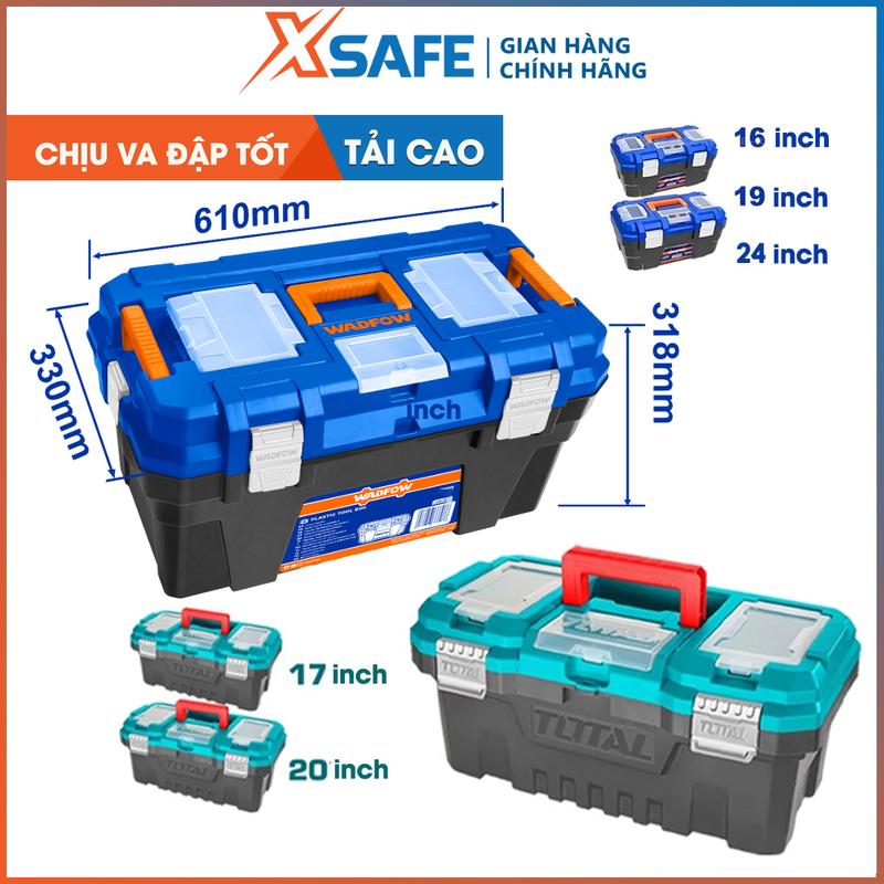 Thùng đựng đồ nghề tải cao WADFOW khóa kim loại, hộp chứa dụng cụ nhựa PP cao cấp chịu va đập tốt, sức chứa 30kg
