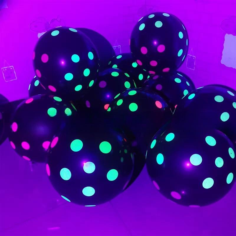 Product Introduction of Fluorescent Balloon Luminous Wave Dot Neon Balloon Party Decoration Candy Dot Halloween Transparent Set Balloon 4