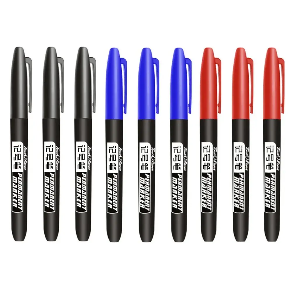 9 pcs/Set Permanent Marker Pen Fine Point Waterproof Ink Thin Nib Crude Nib Black Blue Red Ink 1.5mm Fine Color Marker Pen