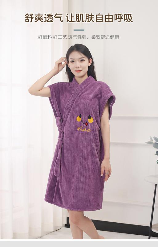 Product Introduction of Áo choàng tắm kẻ sọc dứa, hàng mới về, khăn tắm có thể đeo được, làm bằng lông cừu san hô, dày và mềm mại, thấm hút, thích hợp cho đồ ngủ tại nhà và khách sạn, quần áo cho phụ nữ, phụ nữ và nam giới, Wenmen 12