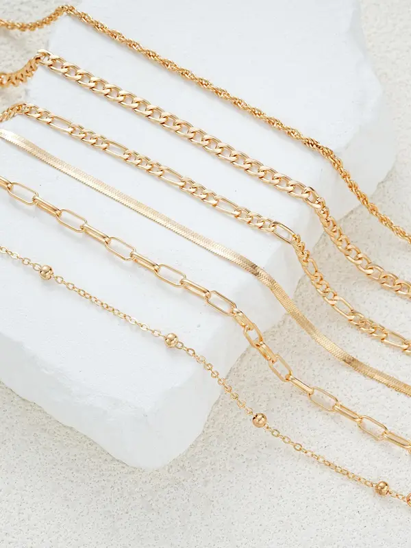 Women's Boho Style Minimalist Anklets, 6pcs/set Fashionable Retro Anklets for Women & Girls, Trendy All-match Vintage Body Jewelry As Gift for Summer Decor 8