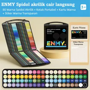 ENMY Spidol Akrilik Cair Langsung 80 Warna Kotak Portabel & Kartu Warna Transparan untuk Lukisan Mahasiswa & Anak-anak