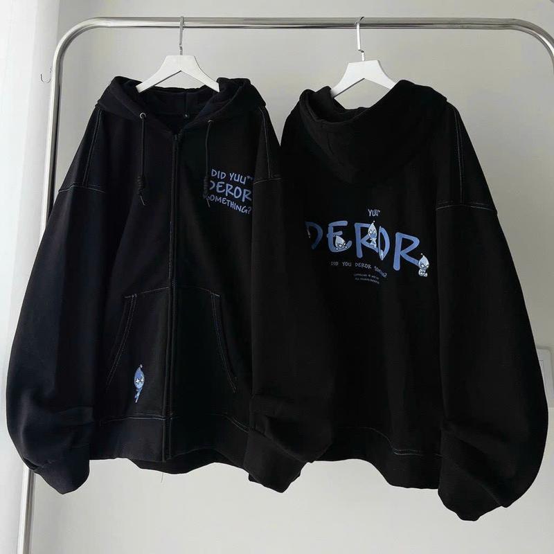 Áo khoác hoodie zip phối chỉ nổi DEROR from tộng nam nữ Menswear