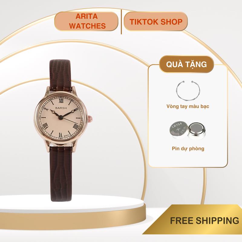 Đồng Hồ BARSH Đeo tay Nữ Dây Da Mặt Nhỏ Vintage Arita Watches Tối Giản Sang Trọng Hợp Làm Quà Người Yêu Women Titan