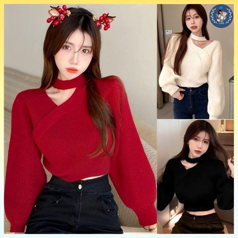   A229  Áo len thun nữ Montoghi hàng dệt kim ĐẮP CHÉO có VÒNG CỔ tay dài Quảng Châu sang trọng - L2M  Top Women Fashion   【 hoa hồng  【 Hỏa tốc   