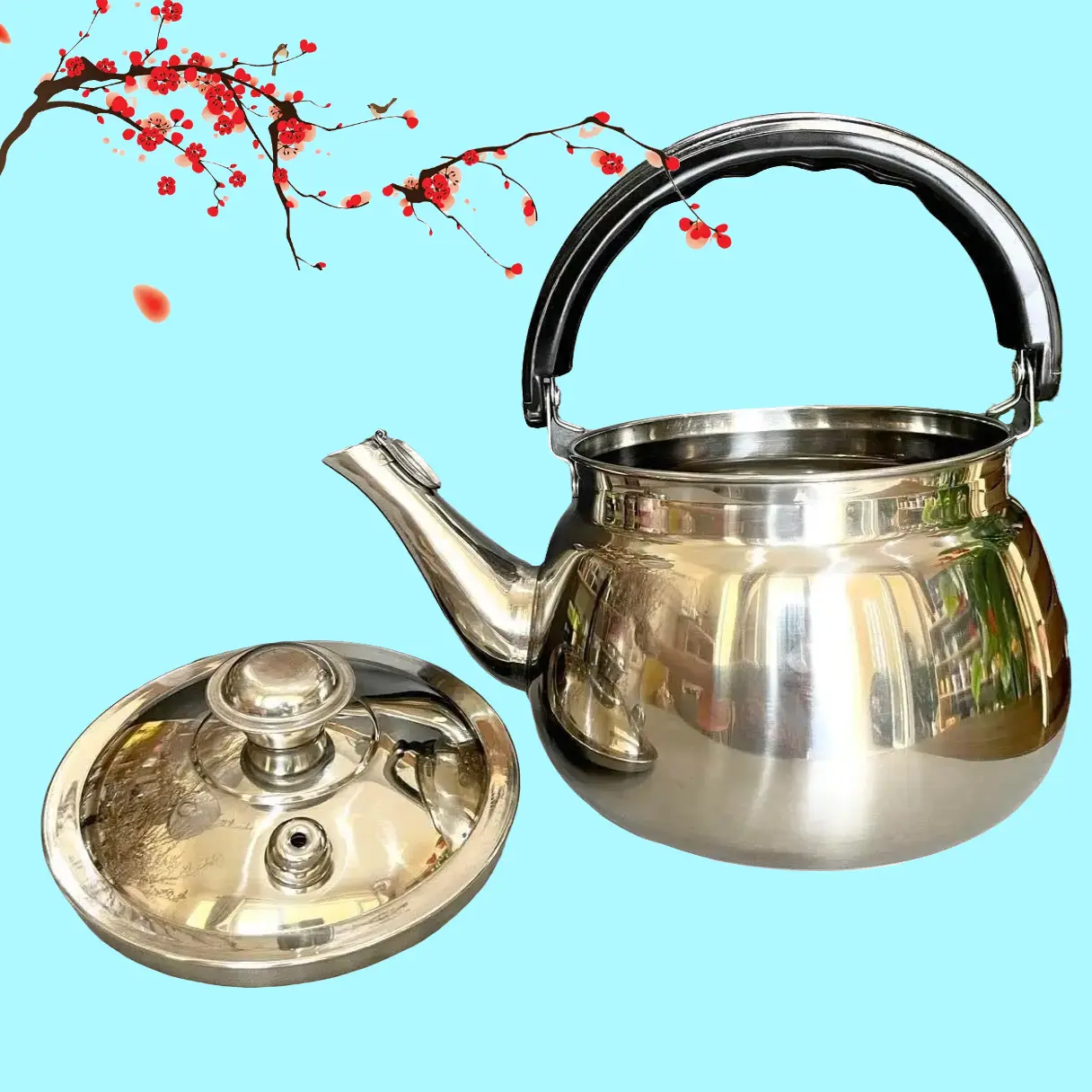 V- ẤM ĐUN NƯỚC - Inox 304 Cao Cấp, dày, bóng đẹp - Có còi reo 5 lit, 4 lít, 3 lit. Xuất xứ Đài Loan, sử dụng được b