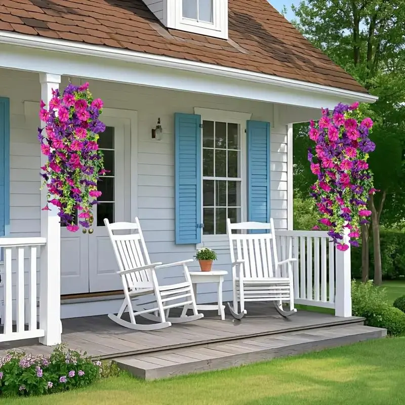 Artificial Hanging Flowers, 2/4 Counts Fake Plants with Eucalyptus Leaves, Uv Resistant Realistic Hanging Plants for Home Garden Decor, Home Accessories 6