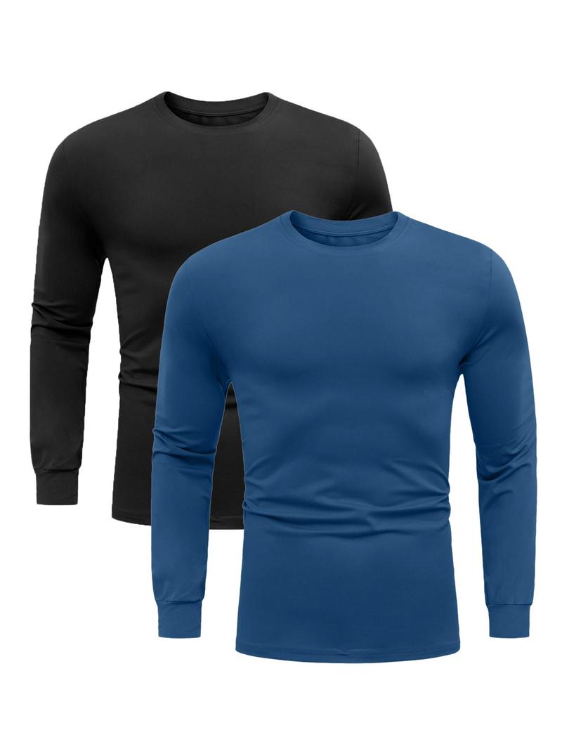 Product Introduction of 【Plus Size】 Men's Solid Long Sleeve Tee, Casual Basic Round Neck T-shirt for Fall & Winter, Men's Top for Daily Wear 5