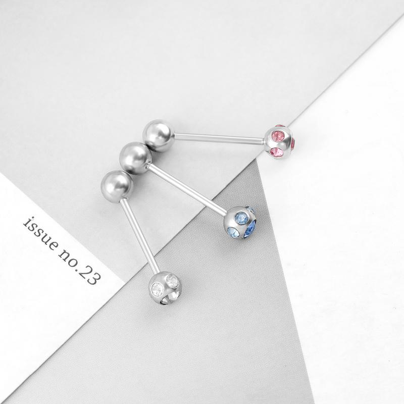 Product Introduction of Stainless Steel Colored  Tongue Stud Barbell Ear Cartilage Stud Piercing Piercing Jewelry Straight Bar 5