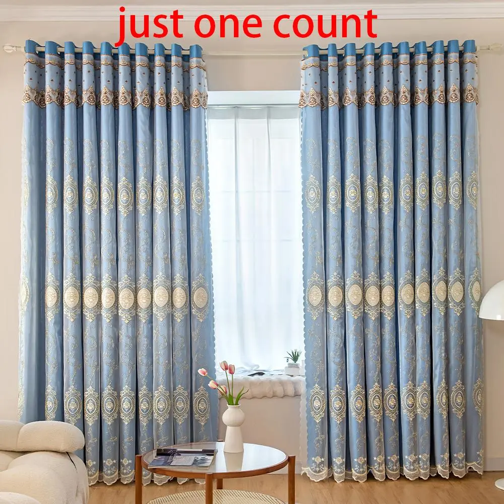 1 Count Flower Embroidered Double Layer Curtain, Modern Polyester Single Panel Curtain For Living Room Bedroom