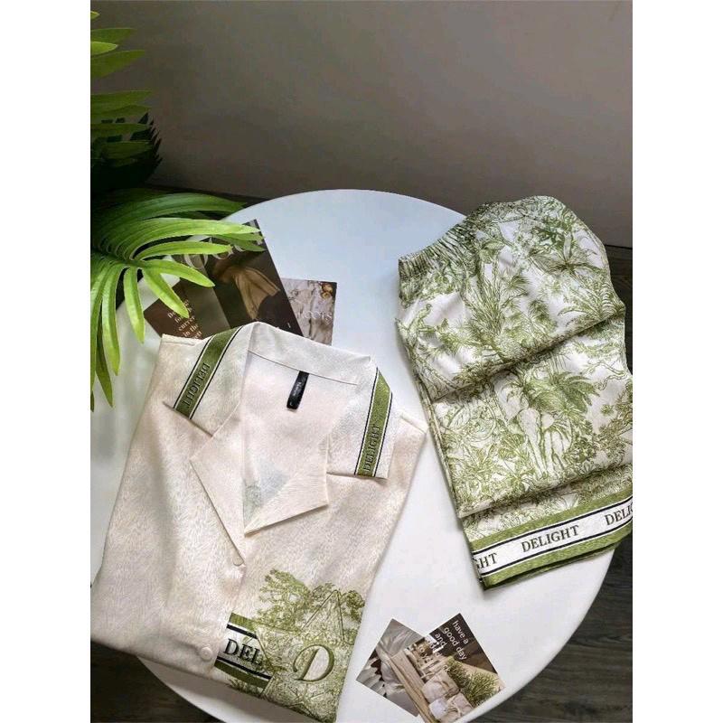 Pijama lụa tơ xước ánh kim cao cấp tay dài màu hồng kẹo ngọt chữ del - Pizama lụa tay dài Kim Tuyến 4