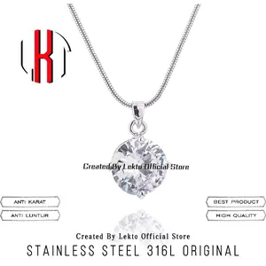 Kalung Wanita Liontin Diamond Titanium Anti Karat Model Bulat kalung Monel Perempuan Pelapisan Logam