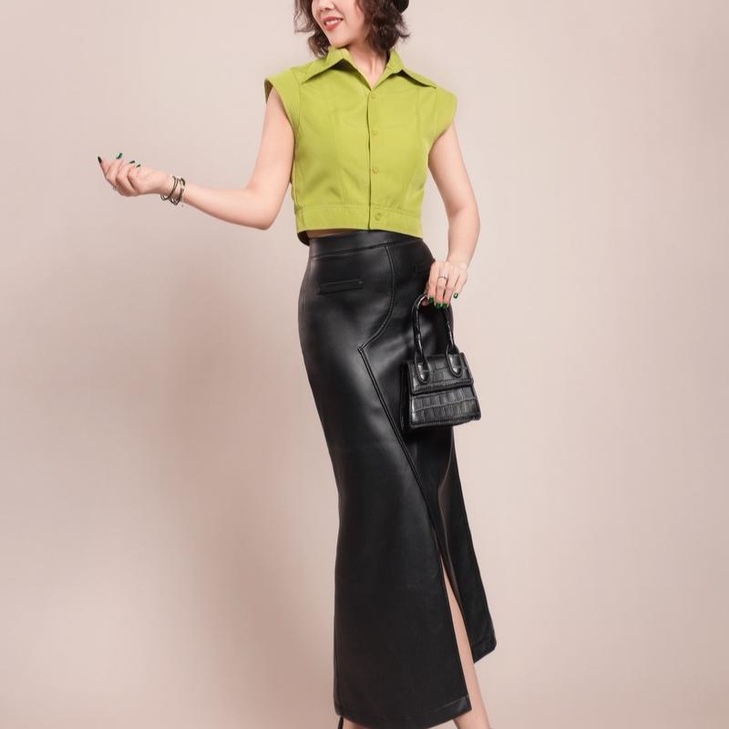 CH022 Chân váy da vạt chéo