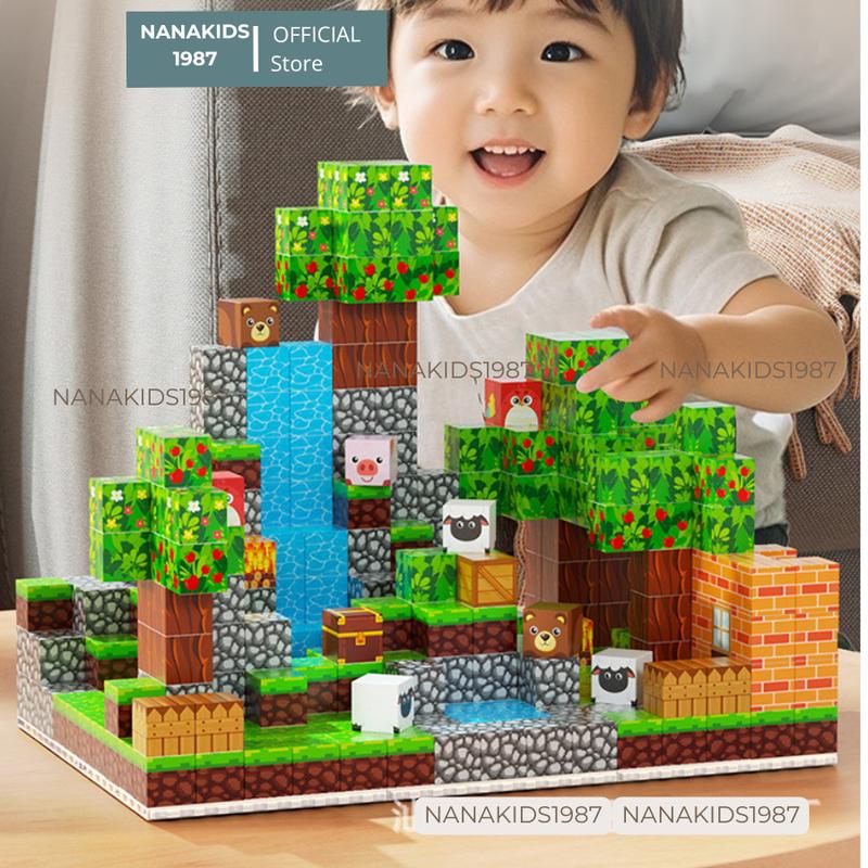 [Set 100 Khối ] Đồ Chơi Khối Nam Châm Từ Tính Block Minecraft Nam Châm, Đồ Chơi Xây Dựng Cho Bé