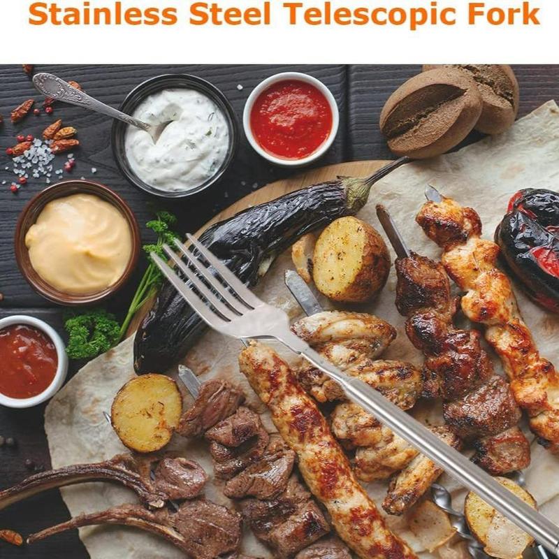 Western Style BBQ Dinner Fruit Dessert Long Handle Forks, 1 Count Stainless Steel Telescopic Fork, Dessert Fork For Home Kitchen, Cutlery & Tableware Supplies 4
