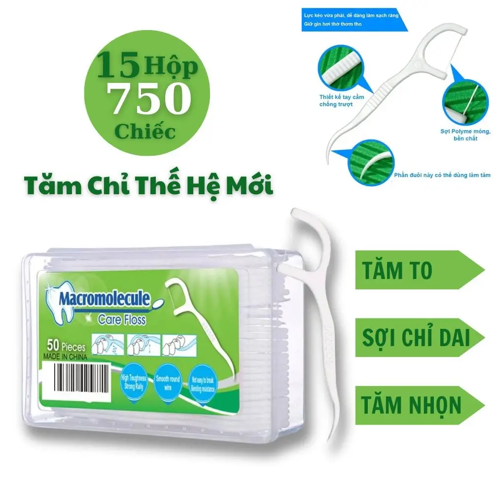 15 Hộp Tăm Chỉ Nha Khoa Macromolecule Shoptamchinhakhoa Màu Xanh Lá