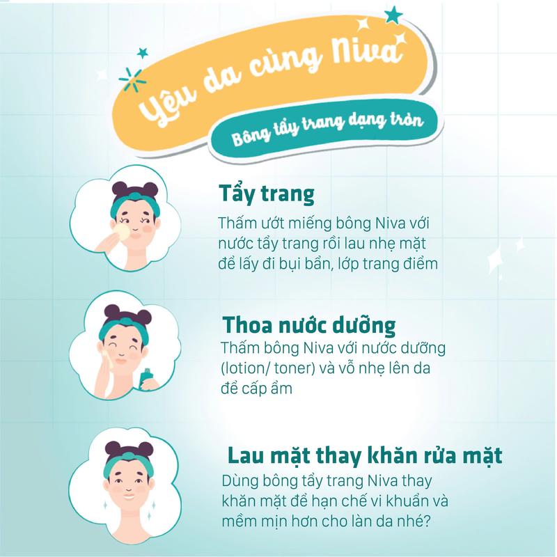 Bông Tẩy Trang Tròn Niva Cao Cấp CT3 Gói 120 Miếng Bông Tự Nhiên Mềm Mại Tẩy Trang Dưỡng Da 2 Trong 1 3