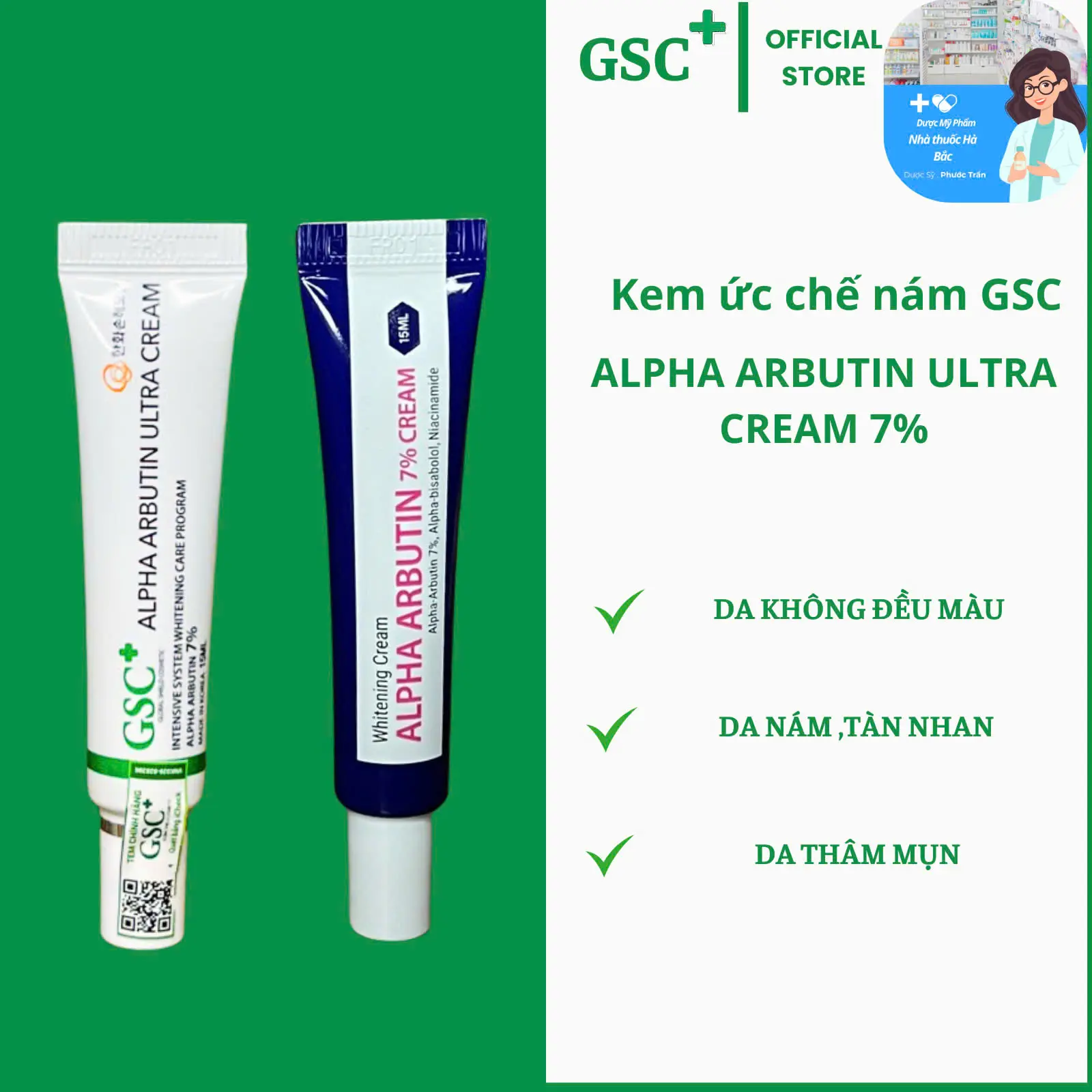 Kem dưỡng Alpha Arbutin Ultra Cream 7% giảm nám, sạm, tàn nhang, dưỡng trắng da 15ml