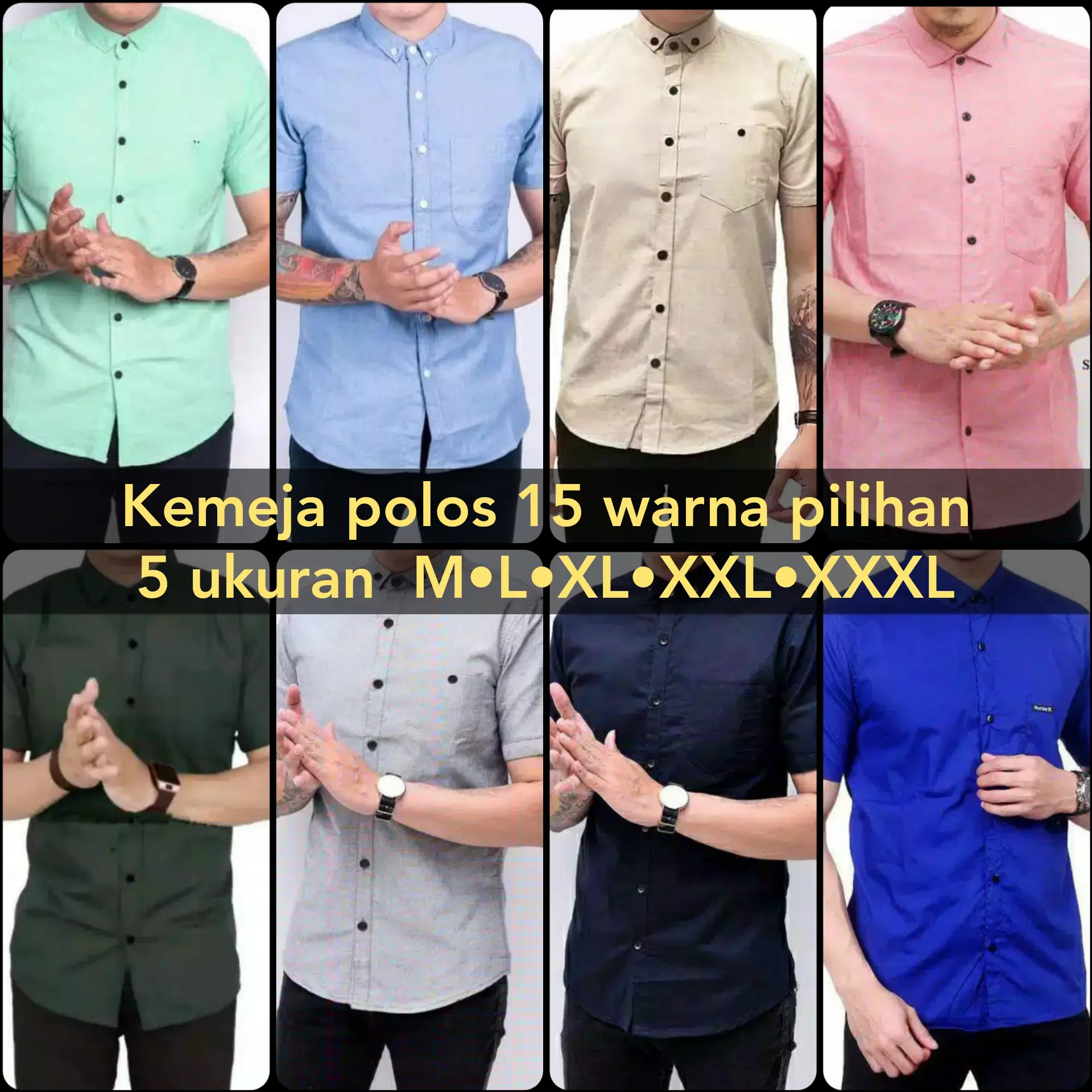 kemeja polos ukuran lengkap tersedia sampai ukuran jumbo Hitam Putih Putih Polos Slim-fitting Formal Kerja Kancing Kerah Santai Simple Slimfit Pria Panjang